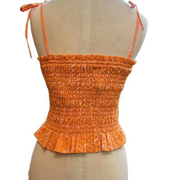 JOIE Wo Cameo Smocked Cotton Top, Muskmelon Porcelain, Size M - Picture 6 of 9